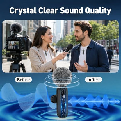 Mini Wireless Microphone with Rotatable Clip, Clip-on Lapel Mic for TikTok Vlog iPhone USB-C Phone