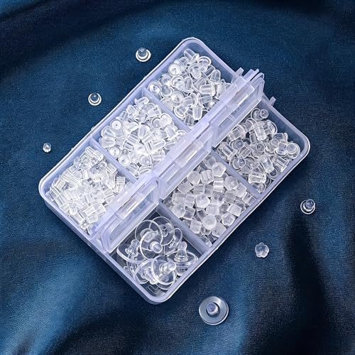 Nkwuire 6 Styles 600Pcs Silicone Earring Backs, Clear Soft Plastic Rubber Earring Backings Clutch Stoppers Replacement Kit for Studs Hoops Fish Hook Earrings - color: 6 styles-A