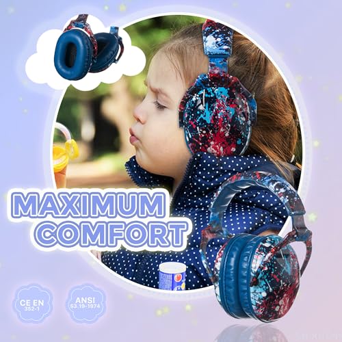 Kids Ear Protection Safety Ear Muffs, NRR 25dB Noise Reduction Children Earmuffs, Hearing Protectors for Sleeping, Studying, Airplane, Concerts, Fireworks-Red Pigment - color: Blue Band Red Pigment