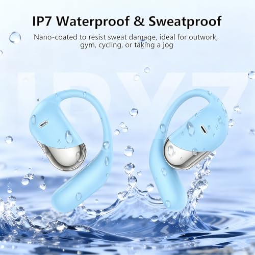 Open Ear Wireless Earbuds Headphones, Bluetooth Built-in Mic,Waterproof, LED Display Charging Case,on Ear Hooks Clip Ear Buds，Ultra-Comfort Earphones Design for Walking/Running/Sport - color: blue‌green721