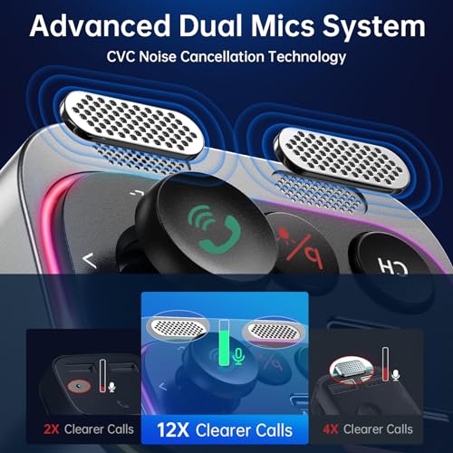 Syncwire Bluetooth 5.4 FM Transmitter Car Adapter 54W (PD 36W & 18W) [Stronger Dual Mics] [Light Switch] [HiFi Bass Sound] [Fast Charging] Wireless Radio Receiver Hands-Free Calling LED Display | [Stronger Dual Mics] [HiFi Bass Sound] [Fast Charging] Wire