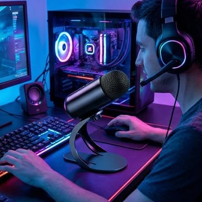 Plug-and-Play USB-C Condenser Microphone | Noise Cancel, Large Diaphragm | for Gaming, Streaming, Teaching, Podcasting | Easy Setup