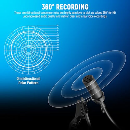 NEEWER 2 Pack Lavalier Lapel Microphone Compatible with DJI Wireless Mic Transmitters Rode Wireless GO II 2, Omnidirectional Condenser Wired Clip On Lav Mics for Stage YouTube Live Streaming, CM5 | Compatible with DJI Wireless Mic Transmitters Rode GO II