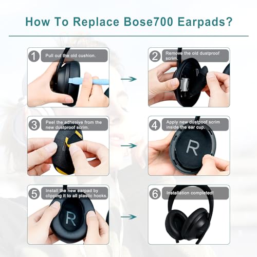 GEVO Ear Pads Replacement for Bose NC700, Black | Earpads for Bose Noise Cancelling Headphones 700, Soft Protein Leather, High-density Memory Foam - color: Black
