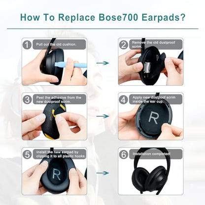 GEVO Ear Pads Replacement for Bose NC700, Black | Earpads for Bose Noise Cancelling Headphones 700, Soft Protein Leather, High-density Memory Foam - color: Black