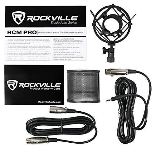 Rockville RCM PRO Condenser Microphone Bundle with PRO-M50 Headphones | 20Hz-20kHz, XLR Output, 48V Phantom Power, Cardioid Pattern, ROCKSHIELD 3 Isolation Shield, Carry Case, 3-Items