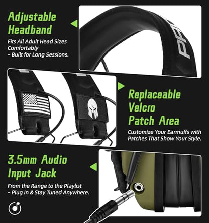 PROHEAR Digital Electronic Shooting Ear Protection Muffs with GEP02 Gel Ear Pads, Hunting 5X Sound Amplification Earmuffs, NRR 23dB Low Profile Hearing Protection for Gun Range - Green - style: Electronic 2.0+gel Ear Pads- Green