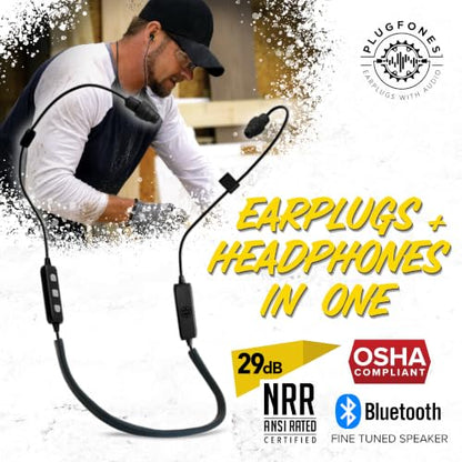 Plugfones Liberate 2.0 Bluetooth Hearing Protection Earplug Headphones | 29dB NRR Foam Ear Plugs, OSHA Compliant Safety Work Headphones, Wireless Earbuds, Mic, Construction, Factory, Black, Gray - color: Black/Gray