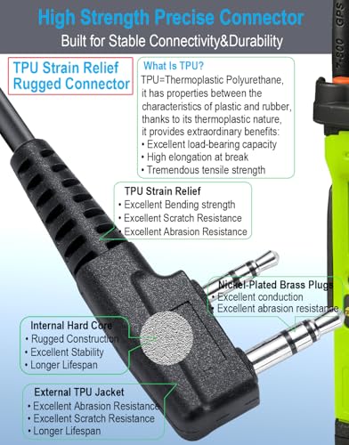 commountain Earpiece for Kenwood Baofeng 2-Pin Walkie Talkies Radios | Fits TK Series & UV-5R BF-F8HP and more, Acoustic Tube Surveillance Headset, Noise Reducing PTT Mic, Reinforced Cable