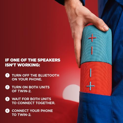 Stromberg Twin 2-in-1 Mini Portable Bluetooth Speaker, 10W (5W per Speaker), 11-Hour Playtime, Magnetic, Sky Blue and Red - color: A - Red and Blue