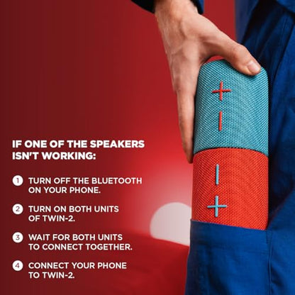 Stromberg Twin 2-in-1 Mini Portable Bluetooth Speaker, 10W (5W per Speaker), 11-Hour Playtime, Magnetic, Sky Blue and Red - color: A - Red and Blue