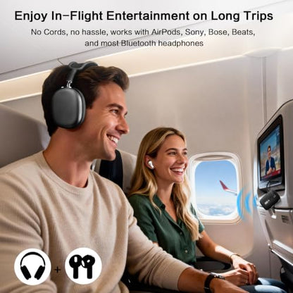 SIMOLIO Airplane-Bluetooth-Adapter for AirPods/Headphones, 20 Hr Battery, Supports 2 Earbuds/Wireless Headphones, 3.5mm AUX Wireless Audio Transmitter for TV, Gym Equipment, Controller, MP3 Player - color: Black