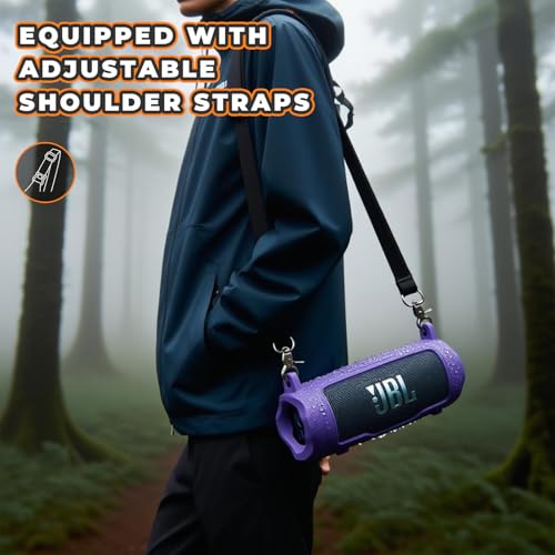 Silicone Cover Compatible with JBL Flip 7 Waterproof Portable Speaker with Shoulder Strap (Purple) - color: Purple