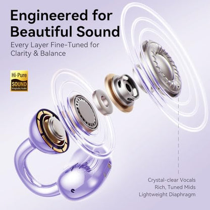 Kinglucky Gen2 Clip-On Earbuds with Butterfly Earrings, Charge & Store Without Removing Earrings, Comfortable Fit & 40H Playtime Bluetooth Open Ear Headphones for Women, Small Ears, Gifts (Purple) - color: Purple