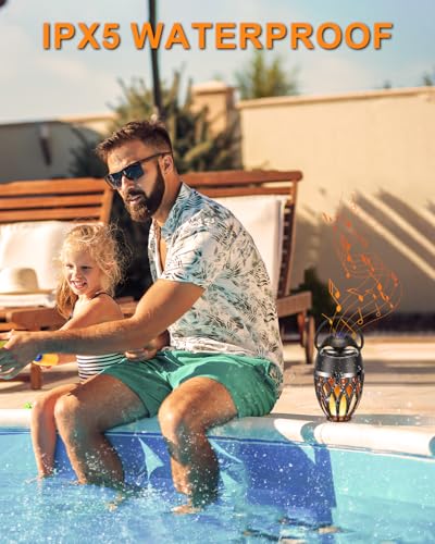 2 Pack Outdoor Bluetooth Speakers with Flame Flickers Light IPX5 Waterproof