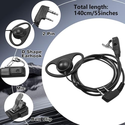 Macarrie 6 Pcs Radio Headset with Mic 2 Pin D Shape Walkie Talkie Earpiece with Mic Walkie Talkie Earpiece Compatible with Rt68 Rt19 Rt27 Rt28 Rt22 Rt21 H-777 2 Way Radios, Soft Ear
