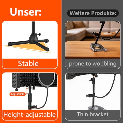 Desktop Microphone Isolation Shield | with Tripod Stand Curved Panel, Foldable Microphone Sound Shield, Studio Mic Sound Absorbing Foam Reflector - size: Standard