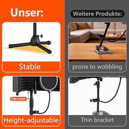 Desktop Microphone Isolation Shield | with Tripod Stand Curved Panel, Foldable Microphone Sound Shield, Studio Mic Sound Absorbing Foam Reflector - size: Standard
