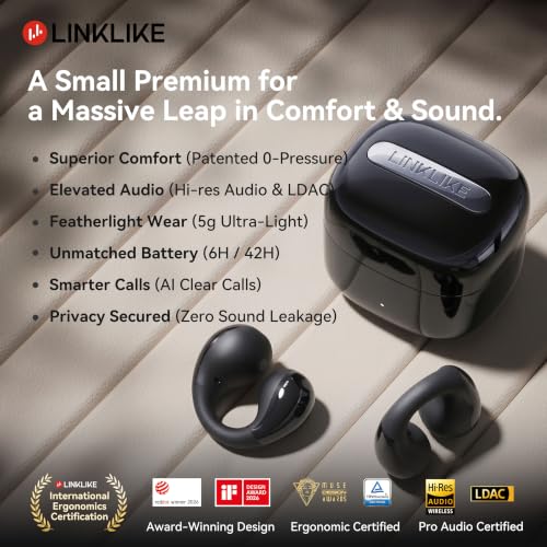 Linklike Air Open Ear Clip-on Earbuds｜Zero-Gravity Wearable Tech｜Midnight - color: Midnight