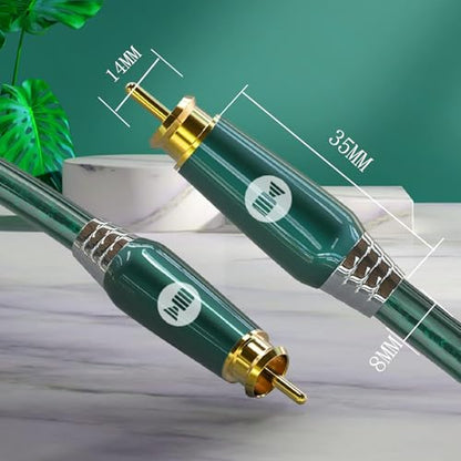 Digital Audio Coaxial Cable, Silver-Plated Copper Core & Gold-Plated Connectors, Suitable for Home Theaters, Audio Systems, Car Sound Systems, Speakers, DVD Players, Emerald, 6.5FT/2M - size: 6.5FT/2M
