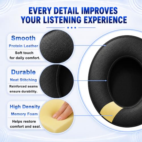 Replacement Ear Pads for Beats Studio 2 & Studio 3 (B0501, B0500) Wired & Wireless Headphones, Protein Leather Earpads Cushions with Memory Foam, Extra Thick Ear Cups,1 Pair，Black - color: Black