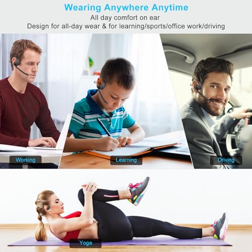 iDIGMALL Bluetooth Headset, Open Ear Headphones with Detachable Microphone | Multi-Point Wireless Headset with DSP Noise Canceling Mic for Phone PC Laptop Office Meeting Home Work, Comfort & Light, 12H