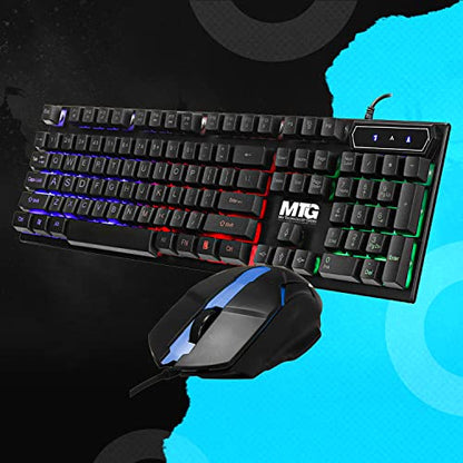 MTG RGB Backlit Mechanical Wired Gaming Keyboard and Mouse Combo | Full Anti-Ghosting, WiFi BT, PC & Laptop Compatible, Complete Accessory Bundle for Desktop & Gaming Setup - color: Basic Gaming