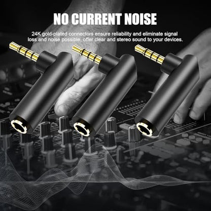 3.5mm Angle Male to Female Audio Adapter,90 Degree Right Angle Gold-Plated TRS Stereo Jack Plug Aux Connector, Compatible with Headsets, Tablets, MP3 Players, Game Controllers, Speakers - 2pack