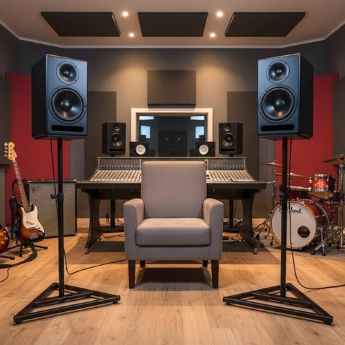 Speaker Stand Pair, Height Adjustable 31"–46" Floor Speaker Stands, Black