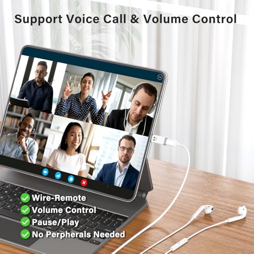USB C to Lightning Audio Adapter, USB C Male to Female Lightning Headphone Audio Adapter Compatible with iPhone 16/16Pro/15/15Pro, iPad Pro, iPad Air 6/5, MacBook, Galaxy S24(Audio Only, No Charge) - color: White