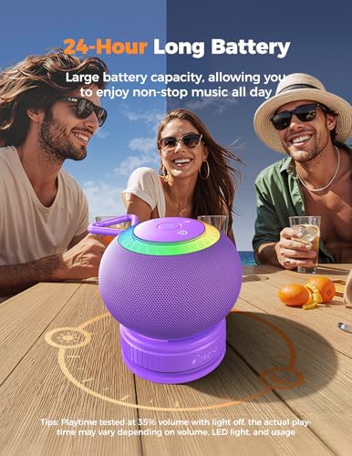 Bluetooth Shower Speaker IPX7 Waterproof: Removable Suction Cup, Purple