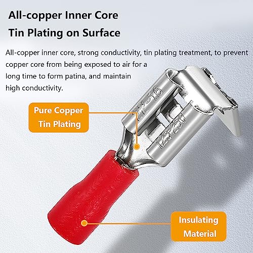 smseaces 80Pcs Insulated Piggy Back Spade Connectors 22-10AWG 6.3mm(1/4") Piggyback Wire Connectors for Automotive,Audio Systems,Household Appliances Double Spade Connector - style: Insulated Connectors
