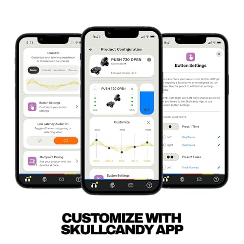 Skullcandy Push 720 Open Wireless Open-Ear Bluetooth Earbuds - True Black | Waterproof, Clip-On Lightweight Design, 30 Hours Battery, Wireless Charging Pouch, Exercise, Running Outdoors, Gym, Fitness - color: Black/Silver