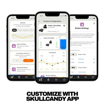 Skullcandy Push 720 Open Wireless Open-Ear Bluetooth Earbuds - True Black | Waterproof, Clip-On Lightweight Design, 30 Hours Battery, Wireless Charging Pouch, Exercise, Running Outdoors, Gym, Fitness - color: Black/Silver