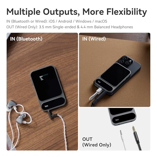 Khadas Tea Pro Magnetic DAC/Amp, Ultra-Slim Portable Headphone Amplifier with 0.95" Display, ES9039Q2M, 3.5 & 4.4mm Outputs Headphone Amp, PCM 768kHz/32bit, DSD512, BT 5.4/USB, 2100mAh Battery - style: Tea Pro with C2L Cable
