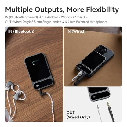 Khadas Tea Pro Magnetic DAC/Amp, Ultra-Slim Portable Headphone Amplifier with 0.95" Display, ES9039Q2M, 3.5 & 4.4mm Outputs Headphone Amp, PCM 768kHz/32bit, DSD512, BT 5.4/USB, 2100mAh Battery - style: Tea Pro with C2L Cable