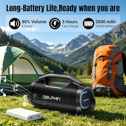 TWS Portable Bluetooth Speaker, 55W Bass, IP67 Waterproof for Outdoor Party | Mic input for karaoke, ABS rugged for pool, garage, trail, Loud Deep Bass 2600mAh plays 6H for Travel, House, Beach, Camping