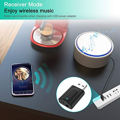 Bluetooth 5.0 Transmitter Receiver Adapter, 3.5mm Portable Wireless Audio Transmitter Receiver Dongle for TV/PC/Headphones/Car Stereo/Home Theater, USB for Power Supply, Low Latency, Plug and Play