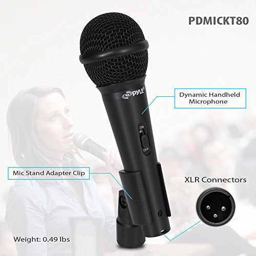 Pyle 3-Piece Professional Dynamic Microphone Kit - Cardioid Unidirectional Vocal Handheld Microphone with Hard Carry Case & Mic Holder/Clip - Pyle PDMICKT80