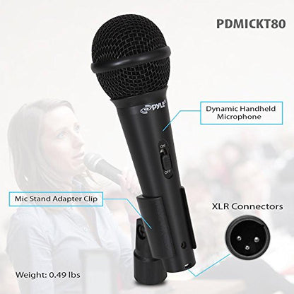 Pyle 3-Piece Professional Dynamic Microphone Kit - Cardioid Unidirectional Vocal Handheld Microphone with Hard Carry Case & Mic Holder/Clip - Pyle PDMICKT80
