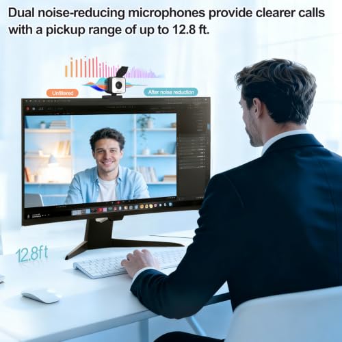 4K USB Webcam with Dual Microphones, 9X Hybrid Zoom | Auto Light Correction, 86° Wide Angle for Video Conferencing, Live Streaming, Remote Work, Compatible with PC Desktop Laptop