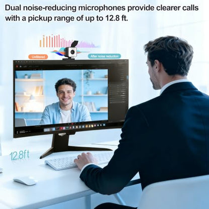 4K USB Webcam with Dual Microphones, 9X Hybrid Zoom | Auto Light Correction, 86° Wide Angle for Video Conferencing, Live Streaming, Remote Work, Compatible with PC Desktop Laptop