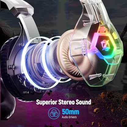 Ozeino Gaming Headset for PC, Ps4, Ps5, Xbox Headset with 7.1 Surround Sound Gaming Headphones with Noise Canceling Mic, LED Light Over Ear Headphones for Switch, Xbox Series X/S, Laptop, Mobile White - color: White