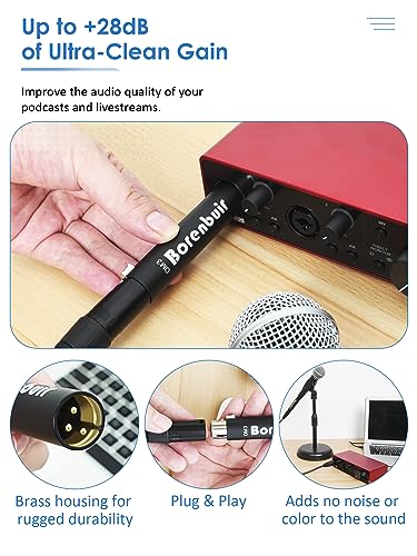 In-Line Mic Preamp/Booster for Dynamic Mic, Brass Shield, Ultra-Clean Gain | Ultra-Clean Gain Mic Activator & Booster, Brass Metal Design for Better Shielding, for Podcast, Broadcast, Studio Singing