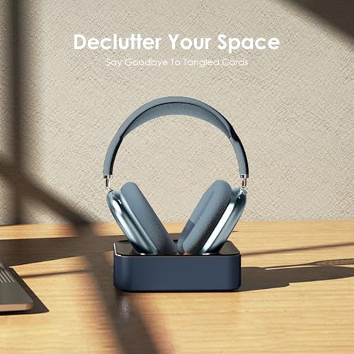 Headphone Charging Station for AirPods Max 1 & 2 - Magnetic Charger Dock with Lightning & USB-C Connectors, LED Indicator, Easy Drop-in Charging (Blue) - color: Blue