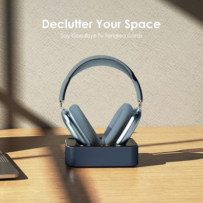 Headphone Charging Station for AirPods Max 1 & 2 - Magnetic Charger Dock with Lightning & USB-C Connectors, LED Indicator, Easy Drop-in Charging (Blue) - color: Blue