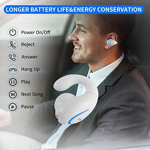 Bluetooth Headset, Sunffice Single Ear BT5.0 Ultralight Wireless Headphone Cell Phone Earpiece Ear Clip with Mic, Noise Canceling Handsfree Driving Earbud for iPhone, Android,Samsung Smartphone(White) - color: White