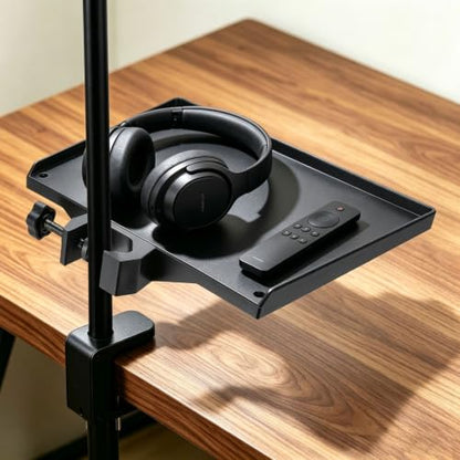 Microphone Stand Tray 7.9x5.5in Microphone Stand Plastic Tray Black | Bubble Bag ABS Plastic Adjustable Clamp-On for Live Streaming Concert Karaoke