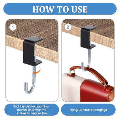 cobee Clamp-On Under Desk Hooks, Desk Mount Hanging Bag Holder Metal Hook | Adjustable Headphones Clamp Organizer Portable Purse Hanger Clip Reduce Clutter Table Desk Under Counter (4 Pcs, Black) - color: 4 Pcs, Black