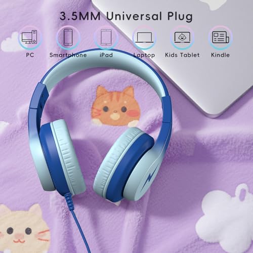 Candy Bila Wired Kids Headphones for School, Over-Ear for Boys Girls | Volume Limiter 85/94dB, HD Stereo Sound, Microphone and Wired Control,Foldable Design, Light Blue - color: Light Blue